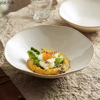 Керамическая миска бежевого цвета Нестандартная миска для десерта Миска для супа Миски для спагетти Салатницы Глубокие миски Посуда для молекулярной кулинарии