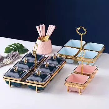 Керамическая миска для фруктов, десертов, закусок, салатов, поднос для хранения закусок, орехов, конфет с крышкой, подставка для столовых приборов и торта