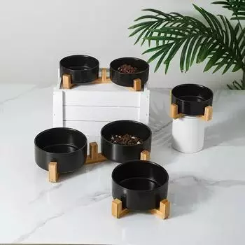 Керамическая миска для кошек и собак, миска для кошачьего корма, миска для кошек, миска для питьевой воды, двойная миска, миска для защиты шейного отдела позвоночника, черная миска для домашних животных 13CM 395ML розовый