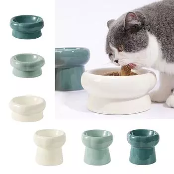 Керамическая миска для кошек, контейнер для еды, миска для питьевой воды для домашних животных, прочный горшок для кошачьего корма, домашний White-High