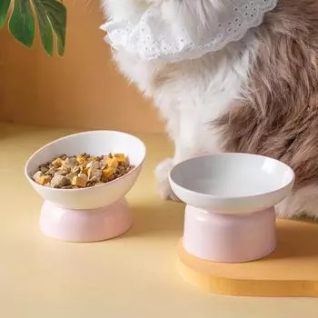 Керамическая миска для кошек, простая, с плоским горлышком, с наклонным горлышком, миска для собак, с наклонным горлышком, для кормления и питья, противоударные товары для кошек 13.6*9cm