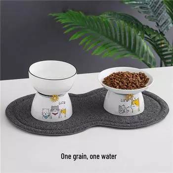 Керамическая миска для кошек с защитой от опрокидывания и приподнятой конструкцией для защиты подбородка и предотвращения проливания high foot pet bowl чистый белый