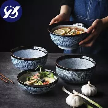 Керамическая миска для риса в японском стиле, миска для рамэна, миска для салата, лапши, супа, ресторанная тарелка для стейка, кухонная посуда, украшение дома
