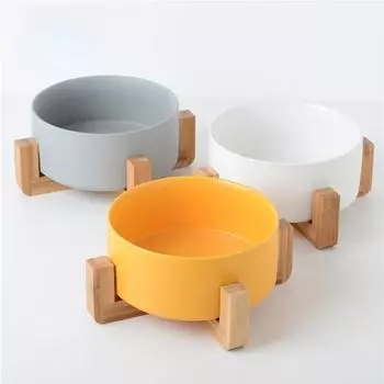 Керамическая миска для собак, противоскользящая миска для домашних животных для собак, диаметр 12,8-20 см, кормушка для кошек и собак с деревянной подставкой, миска для корма для собак, товары для собак S жёлтый