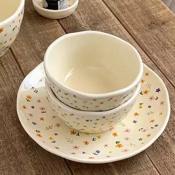 Керамическая миска и блюдо Сервировка стола Домашний фруктовый салат Цветочный язык Керамическая миска Сервировочная тарелка Домашний миска и блюдо