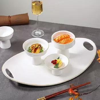 Керамическая миска-поднос для закусок Керамическая столовая посуда Высокая миска-поднос для десертов и закусок Креативные особенности Посуда с золотым краем Поднос для демонстрации