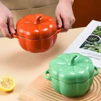 Керамическая миска с крышкой, тыквенная чаша, миска для салата из паровых яиц, миска для тушеного мяса, миска для детского супа, миска для риса, бытовая кухня оранжевый
