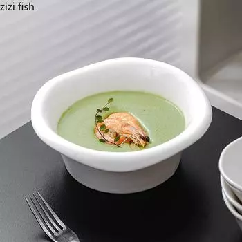 Керамическая миска с неровными краями, однотонная, суповая миска, салатница, миски для закусок и фруктов, миски для лапши, специальная ресторанная посуда