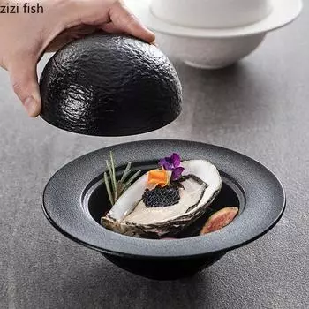 Керамическая миска с однотонной текстурой и крышкой, десертная миска, миска для густого супа, миски для вареных яиц, креативная посуда для ресторана