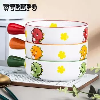 Керамическая миска с ручкой, милая японская миска для лапши быстрого приготовления, бытовая миска для духовки, устойчивая к высоким температурам тарелка, чаша оранжевый