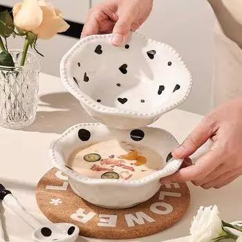 Керамическая миска Салатница Бытовая миска для завтрака Миска для микроволновой печи Миска для овсянки Фруктовая миска для десерта Изящные и красивые блюда