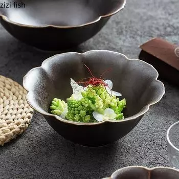 Керамическая миска в форме цветка с золотой каймой Ретро-салатница Десертная миска Толстые суповые миски Сервировочные миски Специальная гостиничная посуда