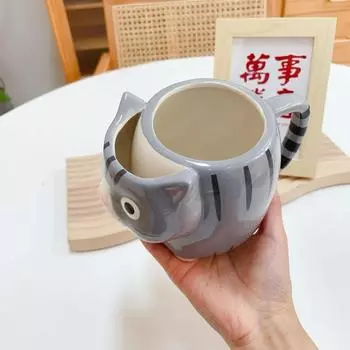 Керамическая мультяшная чашка с котом, креативная кружка в стиле минимализма для общежития, дома, для питья, кофейные кружки 301-400ml