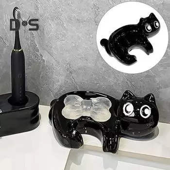 Керамическая мыльница «Черный кот», быстрый слив, кухня, ванная комната, шампунь, мыло для душа, держатель для губки, контейнер, поднос, украшение для столешницы 1pc