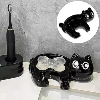 Керамическая мыльница «Черный кот», быстрый слив, кухня, ванная комната, шампунь, мыло для душа, держатель для губки, контейнер, поднос, украшение для столешницы 1pc