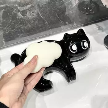 Керамическая мыльница «Черный кот» с быстрым сливом для кухни, ванной комнаты, шампуня, держателя для мыла для душа, губки