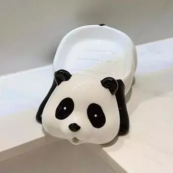 Керамическая мыльница-панда для дома, без пробивания отверстий, туалет, ванная комната, слив, креативная, мультяшная, милая, полка для мыла