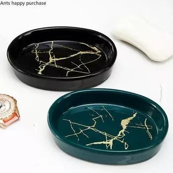 Керамическая мыльница в скандинавском стиле с мраморным узором, овальная декоративная мыльница для ванной комнаты, аксессуары для дома, ящик для хранения мыла зелёный