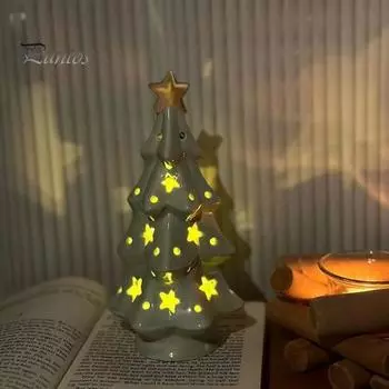 Керамическая новогодняя елка с подсветкой Мини настольная рождественская елка праздничное украшение дерево ночник для вечеринки центральный элемент прикроватный столик Star