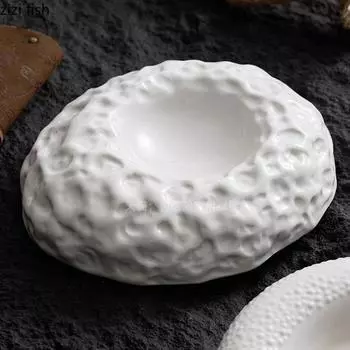 Керамическая обеденная тарелка для ресторана Креативная нерегулярная текстура Толстая суповая тарелка Десертная тарелка Паста Закусочные тарелки Специальная столовая посуда