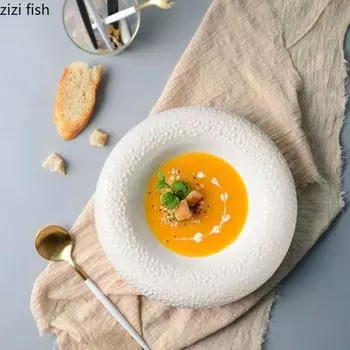 Керамическая обеденная тарелка Креативная нерегулярная текстура Толстая суповая тарелка Изоляционная тарелка Десертные тарелки Тарелки для пасты Домашняя посуда