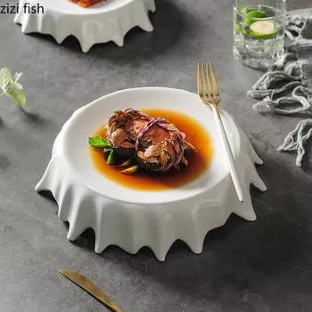 Керамическая обеденная тарелка Нестандартная тарелка для стейка Десертная тарелка Тарелки для закусок Тарелки для пасты Тарелки для торта Бытовая однотонная посуда