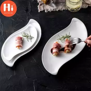 Керамическая обеденная тарелка нестандартной формы, десертная тарелка, блюдо для торта, тарелка для салата, белая фарфоровая кухонная посуда A