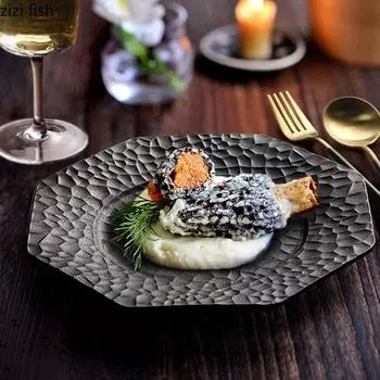 Керамическая обеденная тарелка Ресторан Нерегулярная текстура Плоская тарелка Тарелка для стейка Паста Тарелки Десертные тарелки Тарелки для закусок Домашняя посуда