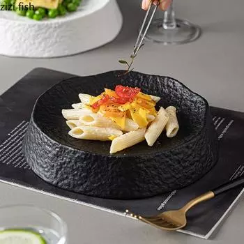 Керамическая обеденная тарелка с каменным узором и высокой ножкой, десертная тарелка, суши-тарелка, демонстрационные тарелки для молекулярной кухни, специальная столовая посуда