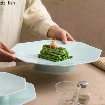 Керамическая обеденная тарелка с высокой ножкой Фруктовые тарелки Суши-тарелки Западный стиль Стейк-тарелки Поднос для демонстрации Десертная чаша Поднос для блюд Dim Sum