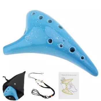 Керамическая окарина Alto ToneC с 12 отверстиями, небесно-голубая керамическая окарина для детей/взрослых/начинающих с песенником, шейный шнур, сумка для переноски