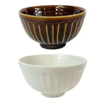 Керамическая пиала для чая Yamaki Диаметр 11,5 x Высота 6 см Набор стильной посуды Mino, пригодна для использования в микроволновой печи, можно мыть в посудомоечной машине Сделано в Японии Shinogi (Матовый белыйКоричневый Пара из 2)