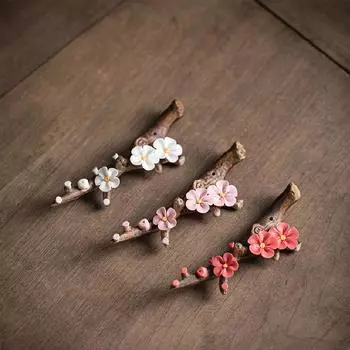 Керамическая подставка для благовоний в виде цветка сливы ручной работы, держатель для ручки, подставка для благовоний, декоративное украшение розовый