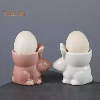 Керамическая подставка для яиц в виде кролика, подставка для яиц в виде кролика, декор для стола для завтрака, подставка для яиц всмятку, кухонная утварь, пасхальное украшение белый