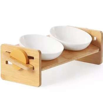 Керамическая посуда FUKUMARU с подставкой для собак и бамбуковой подставкой под углом 15 градусов с 5 различными настройками для миски для еды кошек, угол, методы, домашние животные, тарелка,