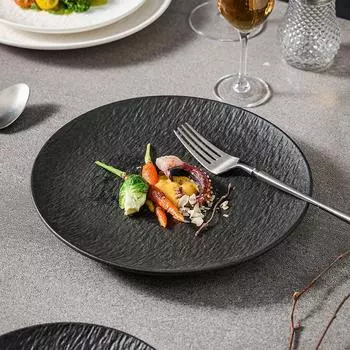 керамическая посуда, тарелки для стейков, матовые салатные тарелки с каменным узором, фруктовые тарелки, ресторан, западная кухня