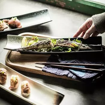 Керамическая посуда в японском стиле, столовая посуда, длинная тарелка, суши, закуска, тарелка для барбекю, сашими, рыбная тарелка, ресторанные тарелки as photo