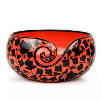 Керамическая привлекательно расписанная вручную великолепная каменная чаша для хранения клубка пряжи с инновационным дозирующим завитком (Средний, Пажитник Красный)