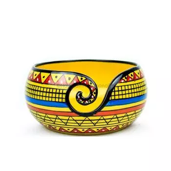 Керамическая привлекательно расписанная вручную великолепная каменная чаша для хранения клубка пряжи с инновационным дозирующим завитком (Африканский желтый, средний)