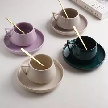 Керамическая простая кофейная чашка, изумрудная кружка, маленькая изысканная чашка быстрого приготовления и блюдце, набор для послеобеденного чая
