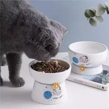 Керамическая раковина для домашних животных, миска для кошек, миска для кошек, милая миска для еды на высоких ногах, миска для еды для кошек, миска для щенка с подставкой для столовых приборов, анти-наконечник, миска для питья
