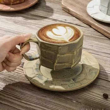 Керамическая ретро-чашка для латте и блюдце Art Creative Water Оптовая продажа кофейный сервиз Керамическая цветочная чайная кружка Посуда для кухни, столовой, бара 280ml