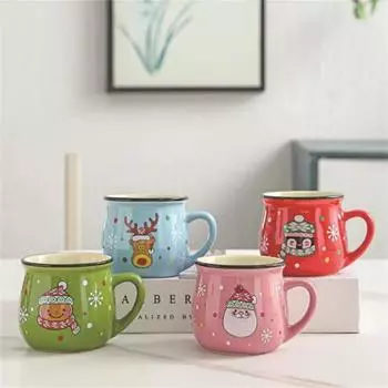 Керамическая рождественская кружка, мультяшный Санта, чашка для мусса, кофейная чашка для офиса, дома, выпечки, десерта, завтрака, кружка для молока для детей, рождественский подарок 1pc зелёный