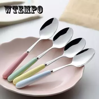 Керамическая ручка из нержавеющей стали, ложка, домашняя посуда ярких цветов, семейная милая посуда
