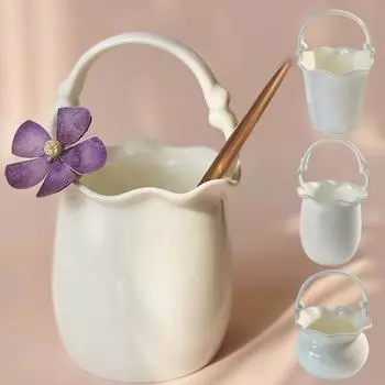 Керамическая ручная корзина для цветов, простой однотонный цветочный горшок, портативный настольный контейнер для хранения