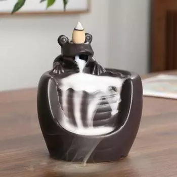 Керамическая рукоделие Синяя Лягушка Водопад Курильница с обратным потоком Фиолетовая Глина Подставка для благовоний Лотос Курильница Домашний Декор Чай Домашнее Животное