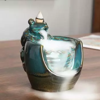 Керамическая рукоделие Синяя Лягушка Водопад Курильница с обратным потоком Фиолетовая Глина Подставка для благовоний Лотос Курильница Домашний Декор Чай Домашнее Животное