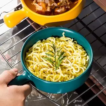 Керамическая салатница Nordic с ручкой, однотонная десертная тарелка для хлопьев, миска для лапши, микроволновая печь, горшок для макарон, молочная тарелка для закусок
