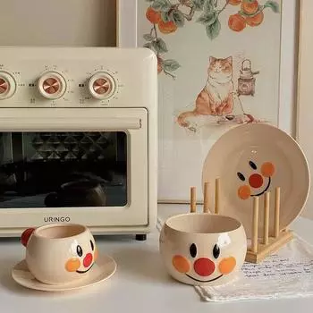Керамическая салатница, рисовая миска, тарелка для завтрака, симпатичное улыбающееся лицо, кофейная чашка, тарелка в японском стиле, хлеб, Супермен, домашнее хозяйство 301-400ml
