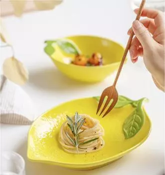 Керамическая салатница в форме лимона с рисунком из мультфильма, креативная тарелка для фруктовых закусок, миска для супа, аксессуары для семейной кухни